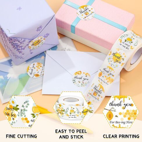 500 Pieces 1.5 Inch Bee Thank You Labels Baby Shower Bumble Stickers for Jars Bottle Gift Box Birthday Baby Shower Party Favor Label Stickers 8 Design in Saudi Arabia