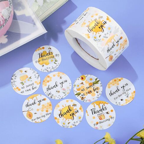 500 Pieces 1.5 Inch Bee Thank You Labels Baby Shower Bumble Stickers for Jars Bottle Gift Box Birthday Baby Shower Party Favor Label Stickers 8 Design in Saudi Arabia