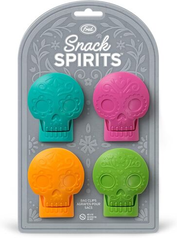 Genuine Fred SNACK SPIRITS Bag Clips, Set of 4, Molded Day of the Dead skull design, Dio de los Muertos, Colorful Calaveras, Bag Clips for food storage in Saudi Arabia