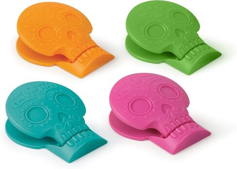 Genuine Fred SNACK SPIRITS Bag Clips, Set of 4, Molded Day of the Dead skull design, Dio de los Muertos, Colorful Calaveras, Bag Clips for food storage in Saudi Arabia