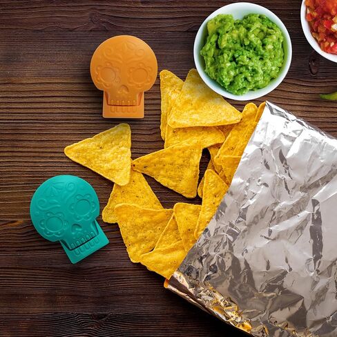 Genuine Fred SNACK SPIRITS Bag Clips, Set of 4, Molded Day of the Dead skull design, Dio de los Muertos, Colorful Calaveras, Bag Clips for food storage in Saudi Arabia