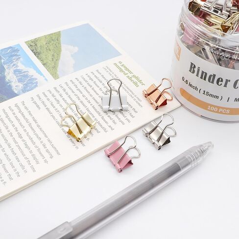 Mini Binder Clips, Paper Clip, Small Paper Clamps 15mm (5/8 inch), 100 Pack Micro Size Office Clips for Home School and Business (Multicolored) in Saudi Arabia