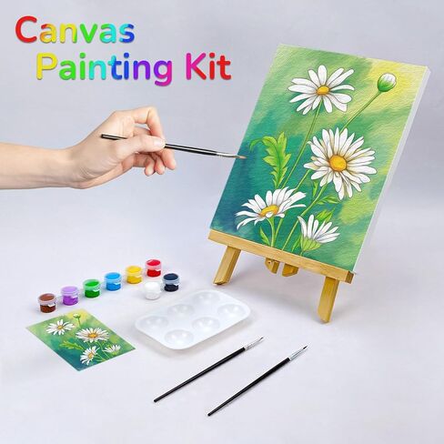 VOCHIC Paint and Sip Kit, Daisy Pre Drawn Canvas Painting Kit for Adults Kid Painting Twist Party Supplies for Beginner Gift Favor, 8 Acrylic Colors, 3 Brushes,1 Pallet,1 Image Art Craft Set(8x10) in Saudi Arabia