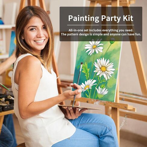 VOCHIC Paint and Sip Kit, Daisy Pre Drawn Canvas Painting Kit for Adults Kid Painting Twist Party Supplies for Beginner Gift Favor, 8 Acrylic Colors, 3 Brushes,1 Pallet,1 Image Art Craft Set(8x10) in Saudi Arabia