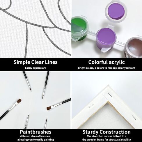 VOCHIC Paint and Sip Kit, Daisy Pre Drawn Canvas Painting Kit for Adults Kid Painting Twist Party Supplies for Beginner Gift Favor, 8 Acrylic Colors, 3 Brushes,1 Pallet,1 Image Art Craft Set(8x10) in Saudi Arabia