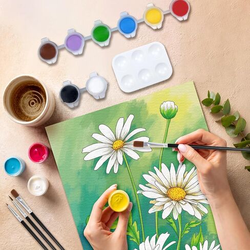 VOCHIC Paint and Sip Kit, Daisy Pre Drawn Canvas Painting Kit for Adults Kid Painting Twist Party Supplies for Beginner Gift Favor, 8 Acrylic Colors, 3 Brushes,1 Pallet,1 Image Art Craft Set(8x10) in Saudi Arabia