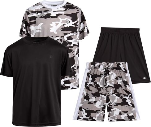 RBX Boys' Active Shorts Set - 4 Piece Dry FIt T-Shirt and Performance Mesh Gym Shorts - Athletic Outfit Set for Boys (8-20) in Saudi Arabia