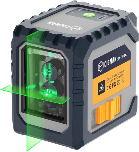 Laser Level Rechargeable, CIGMAN G02 Green Self-Leveling Cross Line Laser Level with Horizontal and Vertical Lines, 100 Ft Visibility, Rotatable 360°, Charging Cable Included in Saudi Arabia