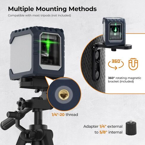 Laser Level Rechargeable, CIGMAN G02 Green Self-Leveling Cross Line Laser Level with Horizontal and Vertical Lines, 100 Ft Visibility, Rotatable 360°, Charging Cable Included in Saudi Arabia