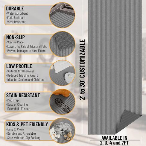 سجادة Sweet Home Stores قابلة للغسل بتصميم مضلع للاستخدام الداخلي والخارجي بظهر مطاطي، رمادي، 2'7 بوصة × 9'10 بوصة in Kuwait