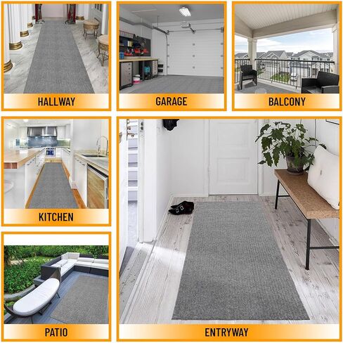 سجادة Sweet Home Stores قابلة للغسل بتصميم مضلع للاستخدام الداخلي والخارجي بظهر مطاطي، رمادي، 2'7 بوصة × 9'10 بوصة in Kuwait