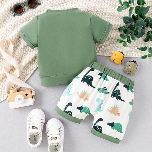 Eaerobc Toddler Baby Boy Girl Spring Summer Outfit Dinosaur Short Sleeve Shirt Pull-on Shorts 2Pcs Clothes Sets in Saudi Arabia