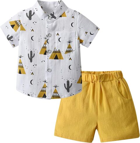Toddler Infant Baby Boy Clothes Summer Short Sleeve Button Down Shirt Tops Shorts Outfit Set in Saudi Arabia