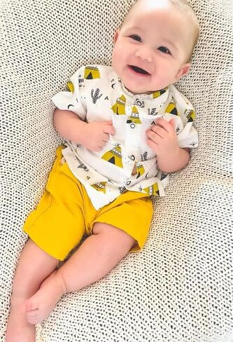 Toddler Infant Baby Boy Clothes Summer Short Sleeve Button Down Shirt Tops Shorts Outfit Set in Saudi Arabia
