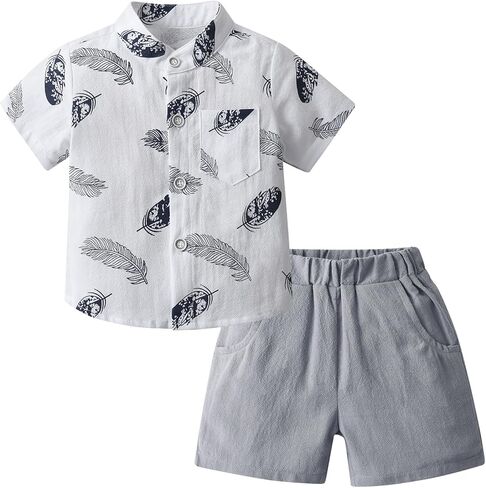 Toddler Infant Baby Boy Clothes Summer Short Sleeve Button Down Shirt Tops Shorts Outfit Set in Saudi Arabia