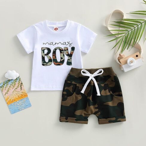 Baby Boy Camouflage Outfit Short Sleeve Pocket T-shirt Tops Shorts Set Toddler Summer Camo Clothes in Saudi Arabia