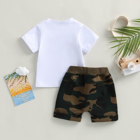 Baby Boy Camouflage Outfit Short Sleeve Pocket T-shirt Tops Shorts Set Toddler Summer Camo Clothes in Saudi Arabia