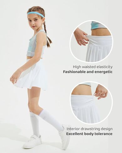 BebreezChic Girl's Tennis Skirt Athletic Pleated High Waisted Kid's Mini Skort Sport Uniform with Pockets Golf Running in Saudi Arabia