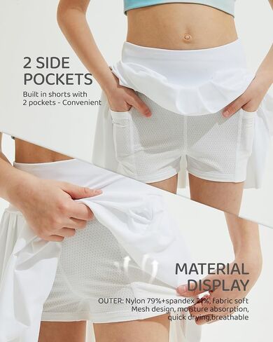 BebreezChic Girl's Tennis Skirt Athletic Pleated High Waisted Kid's Mini Skort Sport Uniform with Pockets Golf Running in Saudi Arabia