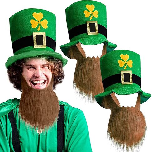 iGeeKid 2 قطعة قبعات حفلات St Patricks إكسسوارات قبعات علوية باللون الأخضر مع لحية للرجال والنساء زي اليوم الأيرلندي هدايا الحفلات in Kuwait