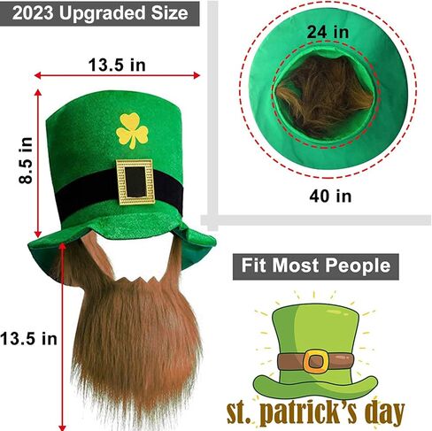 iGeeKid 2 قطعة قبعات حفلات St Patricks إكسسوارات قبعات علوية باللون الأخضر مع لحية للرجال والنساء زي اليوم الأيرلندي هدايا الحفلات in Kuwait