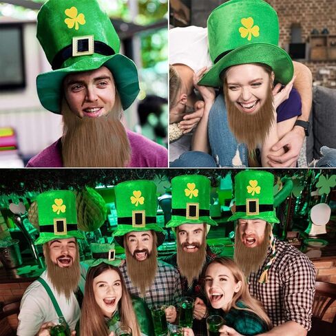 iGeeKid 2 قطعة قبعات حفلات St Patricks إكسسوارات قبعات علوية باللون الأخضر مع لحية للرجال والنساء زي اليوم الأيرلندي هدايا الحفلات in Kuwait