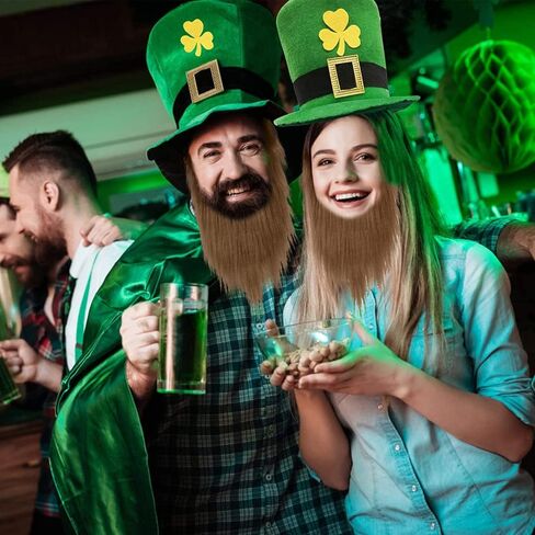 iGeeKid 2 قطعة قبعات حفلات St Patricks إكسسوارات قبعات علوية باللون الأخضر مع لحية للرجال والنساء زي اليوم الأيرلندي هدايا الحفلات in Kuwait