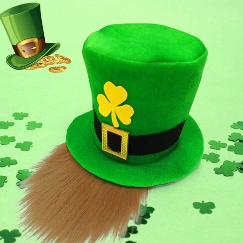 iGeeKid 2 قطعة قبعات حفلات St Patricks إكسسوارات قبعات علوية باللون الأخضر مع لحية للرجال والنساء زي اليوم الأيرلندي هدايا الحفلات in Kuwait