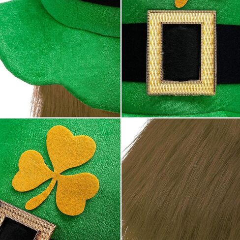 iGeeKid 2 قطعة قبعات حفلات St Patricks إكسسوارات قبعات علوية باللون الأخضر مع لحية للرجال والنساء زي اليوم الأيرلندي هدايا الحفلات in Kuwait