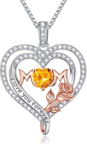Iefil Birthstone Necklaces Gifts for Mom - S925 Sterling Silver Rose Heart Pendant Birthstone Infinity Necklace for Mom Valentines Christmas Birthday Jewelry Gifts for Mom Step Mom Bonus Mom New Mom in Saudi Arabia
