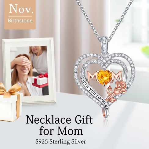 Iefil Birthstone Necklaces Gifts for Mom - S925 Sterling Silver Rose Heart Pendant Birthstone Infinity Necklace for Mom Valentines Christmas Birthday Jewelry Gifts for Mom Step Mom Bonus Mom New Mom in Saudi Arabia
