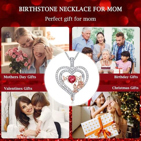 Iefil Birthstone Necklaces Gifts for Mom - S925 Sterling Silver Rose Heart Pendant Birthstone Infinity Necklace for Mom Valentines Christmas Birthday Jewelry Gifts for Mom Step Mom Bonus Mom New Mom in Saudi Arabia
