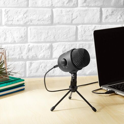ميكروفون مكثف USB صغير من Amazon Basics للاجتماعات عبر الإنترنت والألعاب والبودكاست - كبسولتين، أسود in Kuwait