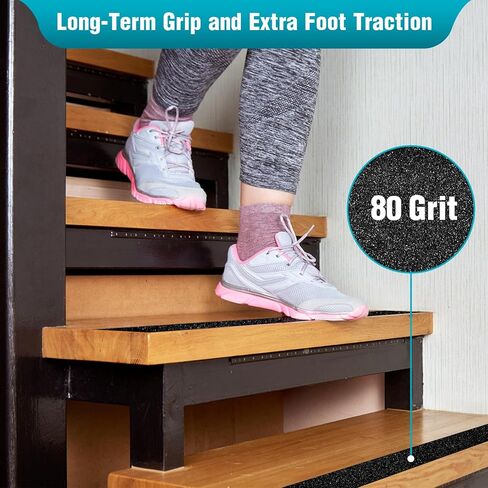 شريط قبضة مضاد للانزلاق 360 ترونيكس، شريط مقبض مانع للانزلاق للسلالم الخارجية وجر الخطوات، 80 حبيبة مقاومة للماء وغير قابلة للانزلاق لمنحدر خطوات الدرج، أسود (2 بوصة × 33 قدم) in Kuwait