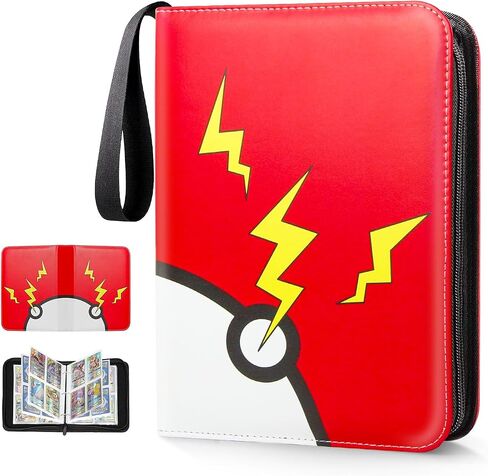 Trading Card Binder 4-Pockets, Holds 400 Cards with 50 Removable Sleeves, Zipper Album Holder, Ultimate Card Collection Binder Album Book for Games, Baseball (Red) in Saudi Arabia