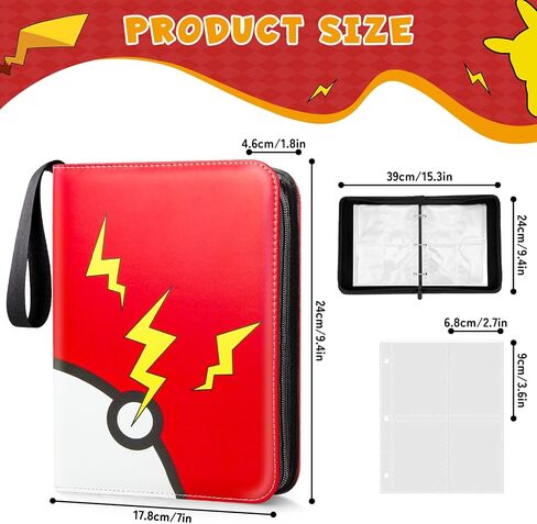 Trading Card Binder 4-Pockets, Holds 400 Cards with 50 Removable Sleeves, Zipper Album Holder, Ultimate Card Collection Binder Album Book for Games, Baseball (Red) in Saudi Arabia