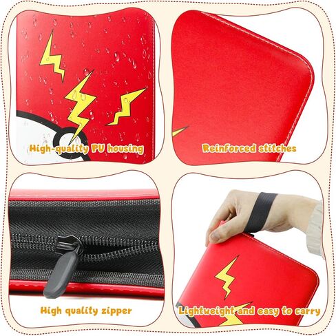 Trading Card Binder 4-Pockets, Holds 400 Cards with 50 Removable Sleeves, Zipper Album Holder, Ultimate Card Collection Binder Album Book for Games, Baseball (Red) in Saudi Arabia