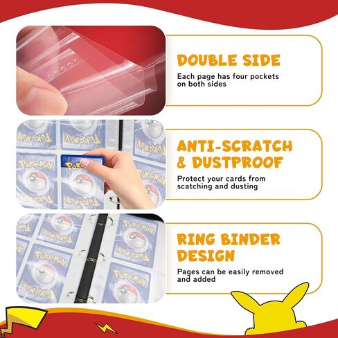 Trading Card Binder 4-Pockets, Holds 400 Cards with 50 Removable Sleeves, Zipper Album Holder, Ultimate Card Collection Binder Album Book for Games, Baseball (Red) in Saudi Arabia