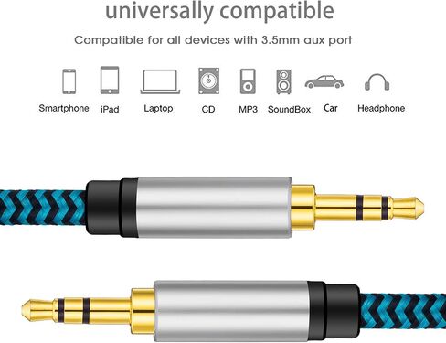 Aux Cord 5ft/1.5M, Nylon Braided 3.5mm Audio Cable Headphone Cable 3.5mm Male to Male Aux Cord for Car, for Headphone,Tablets, Speakers in Kuwait