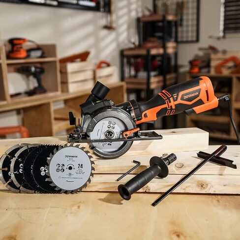 DOVAMAN Circular Saw, 5.8A 4-1/2" Compact Circular Saw w/Contractor Bag, Laser Guide, Metal Auxiliary Handle, Multi-Material Cuts w/ 6 Saw Blades, Tool-Free Adjustment of Angle & Depth (Max 1-11/16") in Saudi Arabia