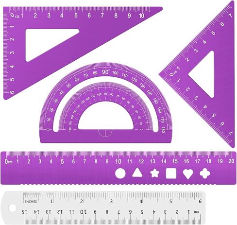Honagu Triangular Ruler Set, 4+1Pieces Aluminum Alloy Ruler, Metal Drafting Ruler, Geometric Protractor for Students, School Office Supplies (Red, 20cm) in Saudi Arabia