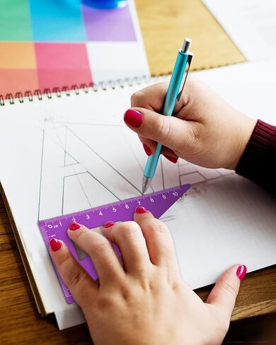 Honagu Triangular Ruler Set, 4+1Pieces Aluminum Alloy Ruler, Metal Drafting Ruler, Geometric Protractor for Students, School Office Supplies (Red, 20cm) in Saudi Arabia