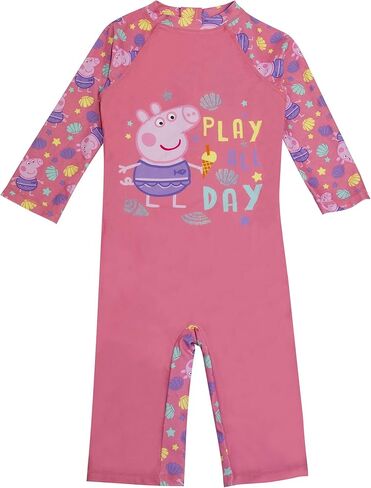 بدلة سباحة Peppa Pig Play All Day Sunsafe، للفتيات، 2-6 سنوات، وردي، بضائع رسمية in Kuwait