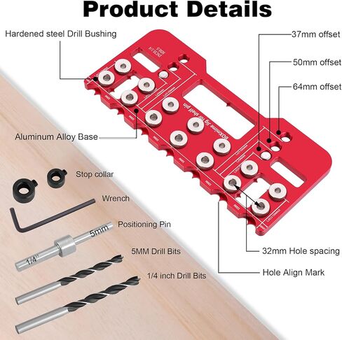 BOXmime Shelf-Pin Jig لـ 1/4 بوصة، 5 مم، 6 مم دبابيس الرف - دليل حفر فتحات دبوس الرف من سبائك الألومنيوم، قالب حفر أجهزة الخزانة 32 مم للنجارة، تحسين المنزل وأداة النجارة DIY in Kuwait