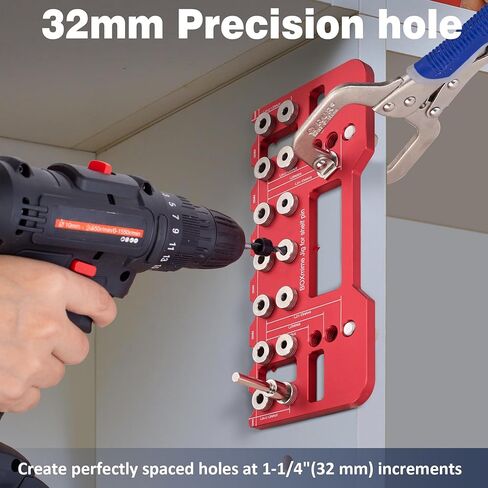 BOXmime Shelf-Pin Jig لـ 1/4 بوصة، 5 مم، 6 مم دبابيس الرف - دليل حفر فتحات دبوس الرف من سبائك الألومنيوم، قالب حفر أجهزة الخزانة 32 مم للنجارة، تحسين المنزل وأداة النجارة DIY in Kuwait