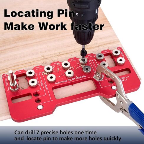 BOXmime Shelf-Pin Jig لـ 1/4 بوصة، 5 مم، 6 مم دبابيس الرف - دليل حفر فتحات دبوس الرف من سبائك الألومنيوم، قالب حفر أجهزة الخزانة 32 مم للنجارة، تحسين المنزل وأداة النجارة DIY in Kuwait