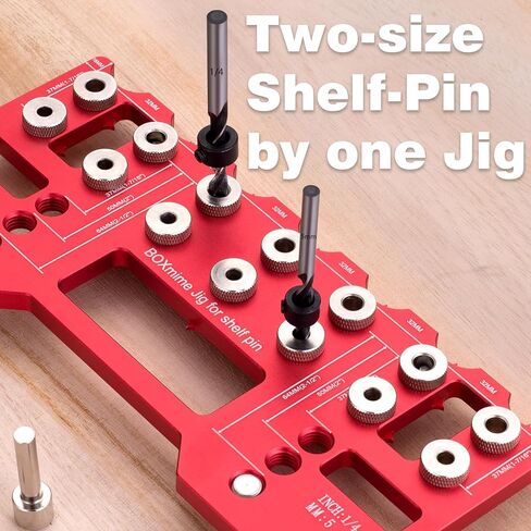 BOXmime Shelf-Pin Jig لـ 1/4 بوصة، 5 مم، 6 مم دبابيس الرف - دليل حفر فتحات دبوس الرف من سبائك الألومنيوم، قالب حفر أجهزة الخزانة 32 مم للنجارة، تحسين المنزل وأداة النجارة DIY in Kuwait