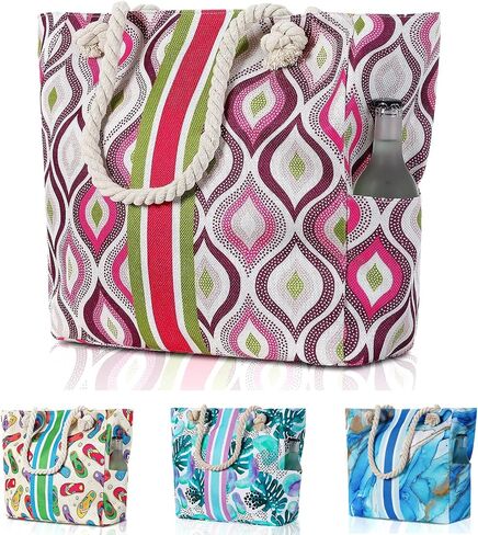 Wulcea Extra Large Waterproof Canvas Beach Bag with Zipper & Pockets, Perfect for Travel Pool Swim Beach Vacation Necessities in Saudi Arabia