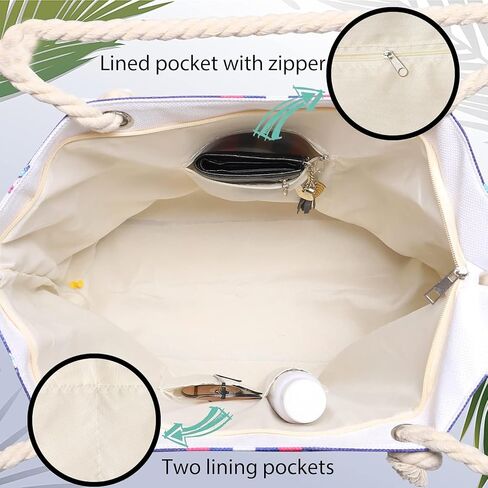 Wulcea Extra Large Waterproof Canvas Beach Bag with Zipper & Pockets, Perfect for Travel Pool Swim Beach Vacation Necessities in Saudi Arabia