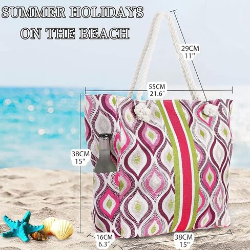 Wulcea Extra Large Waterproof Canvas Beach Bag with Zipper & Pockets, Perfect for Travel Pool Swim Beach Vacation Necessities in Saudi Arabia